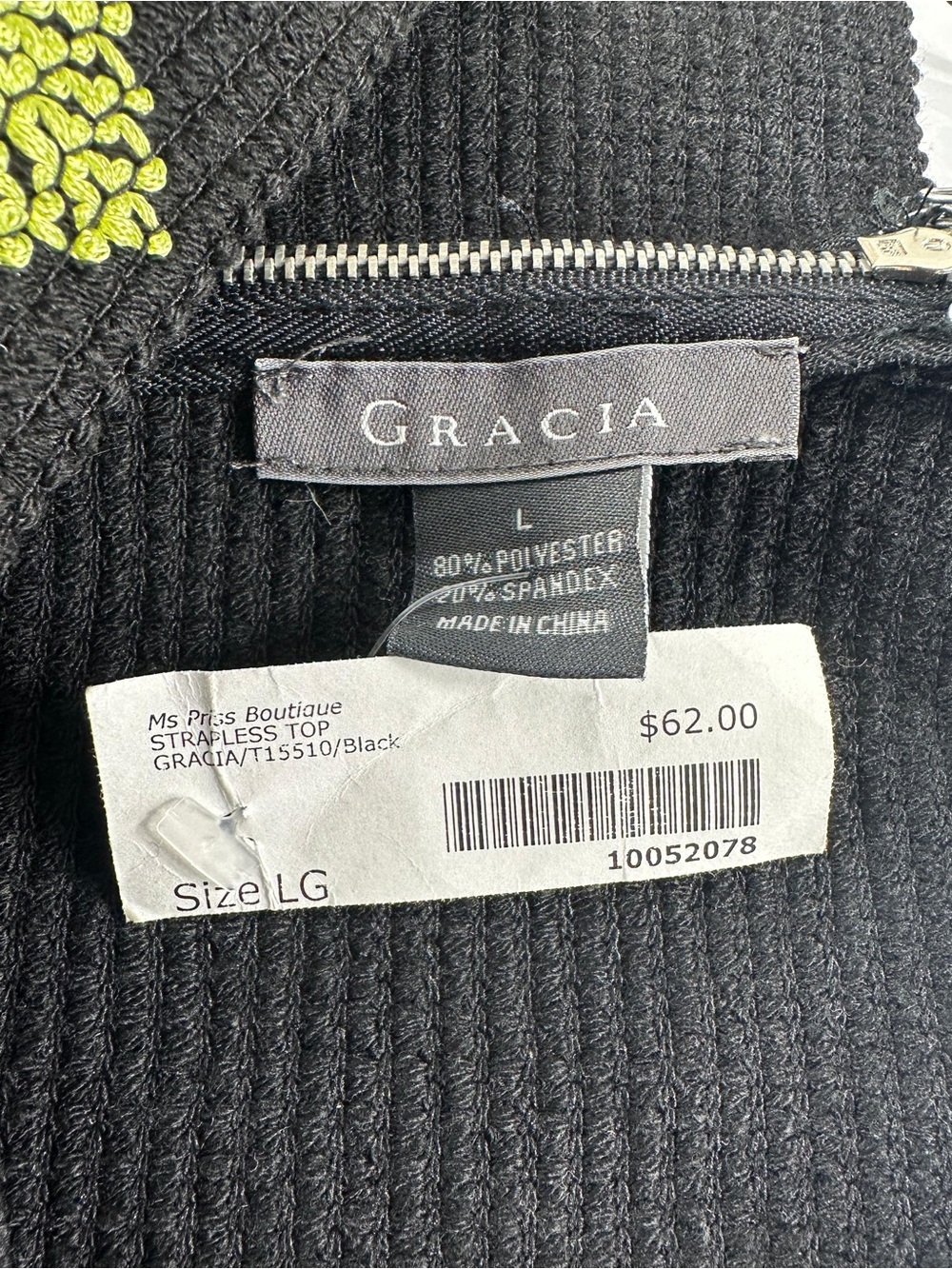 Gracia Strapless Peplum Top Size L Multicolor Chevron Black Ruffle - Picture 5 of 5